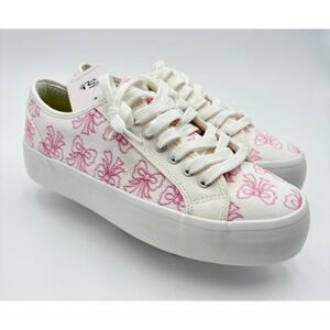 SINCERELY‎ JULES Canvas White and Pink Bow Print Sneakers COQUETTE  Shoes 8